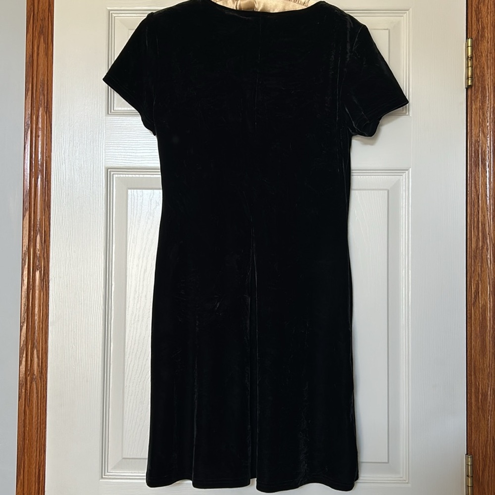 90s Vintage Black Crushed Stretch Velvet Babydoll Dress - Picture 4 of 4